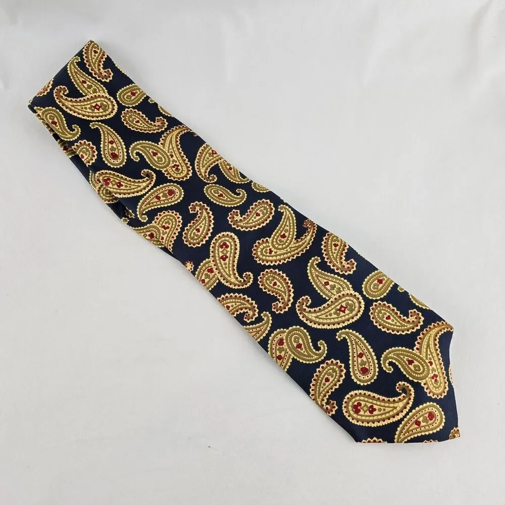 Banana Republic Tie Mens Blue Gold Paisley Silk Wide Necktie Made In Italy